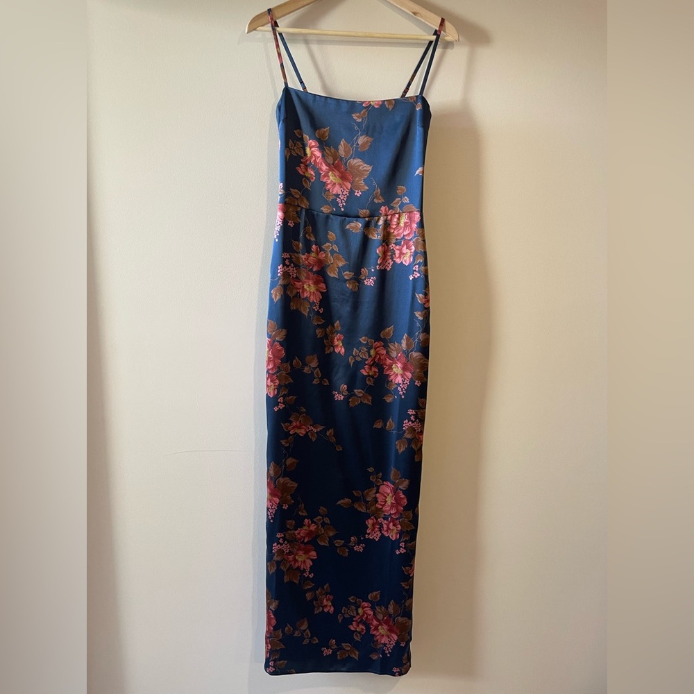 NEW Reformation Frankie Silk Maxi Navy Floral Dress Gown Lyric | US 0 UK 4 - Picture 6 of 12